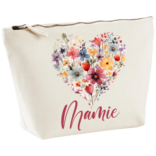 Pochette coton M -  Coeur fleuri Mamie